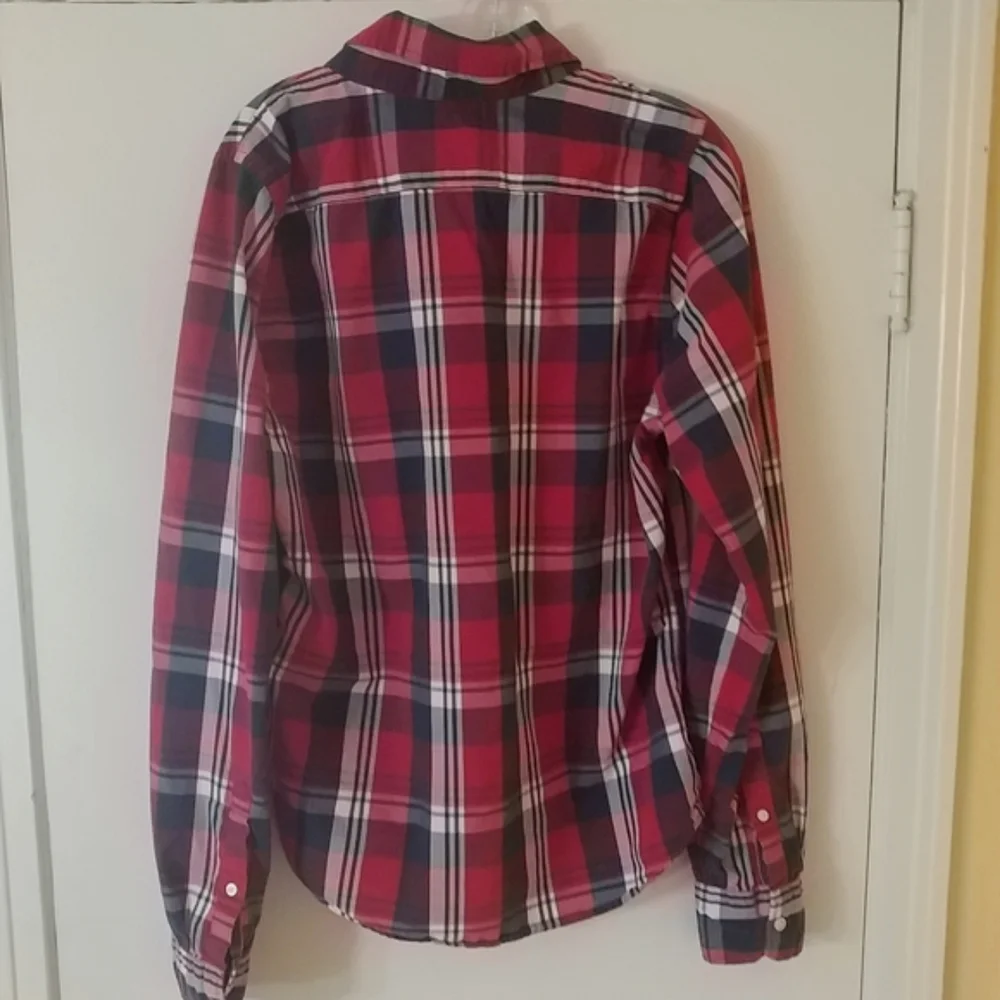 HOLLISTER Young Men's Red, White & Blue Plaid Long Sleeve Shirt XL
